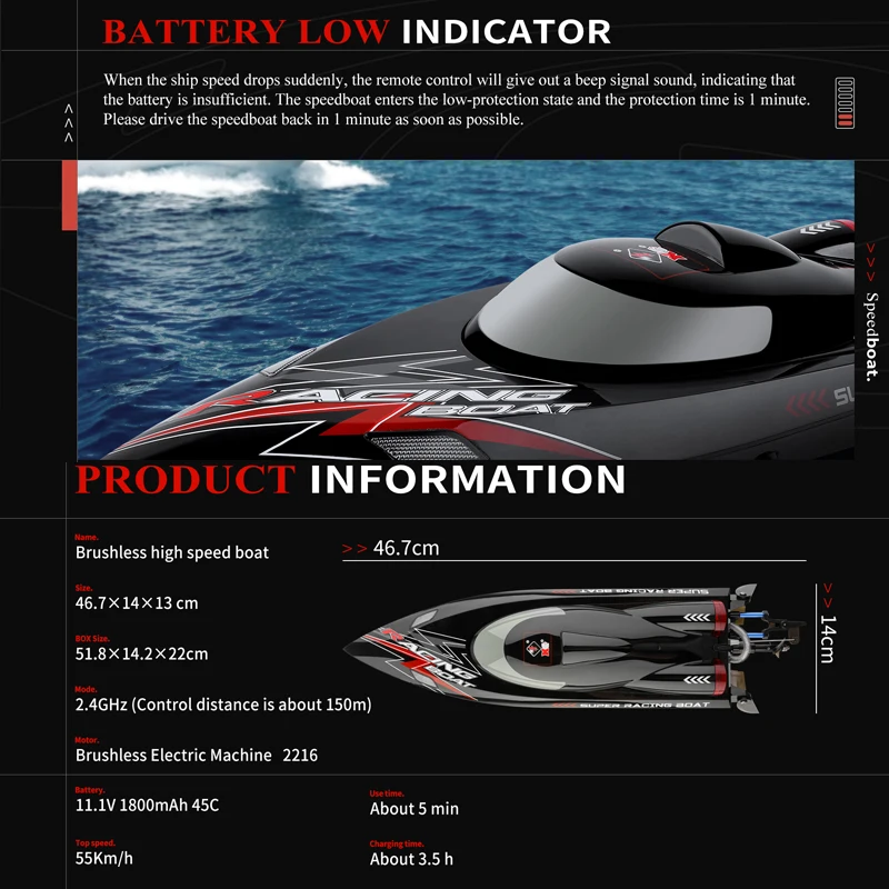 WLtoys WL916 RC Boat 55KM/H Bezszczotkowy 2.4G Radio Elektryczna szybka łódź wyścigowa Model łodzi motorowej Prezenty dla dzieci RC Zabawki