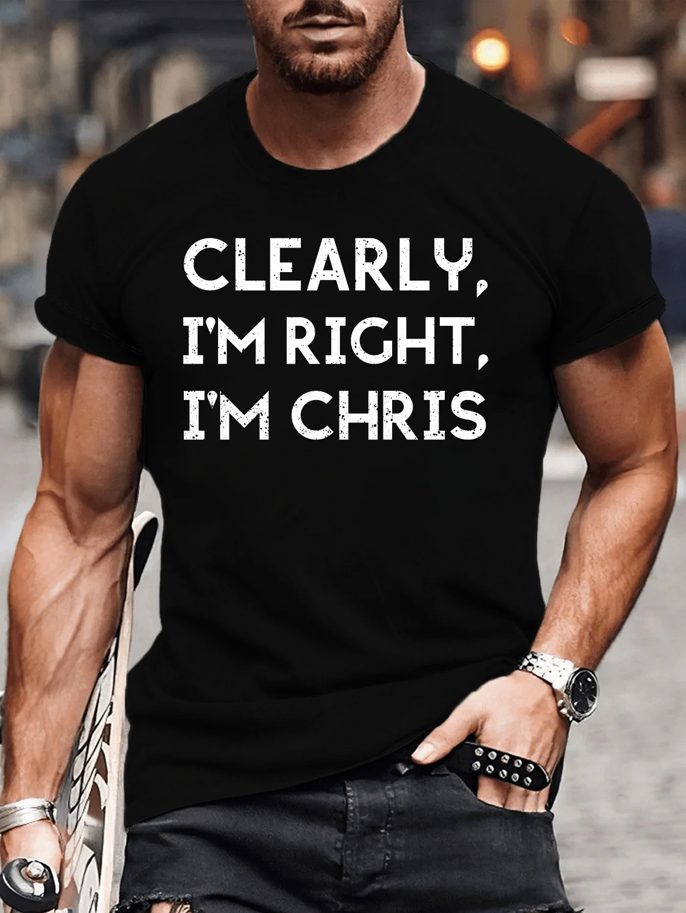 Men's Summer T-Shirt, Chris Right Pattern Printed Short-Sleeved T-Shirt, Trendy Casual Top, Suitable for Daily Life, Plus-Size Men's