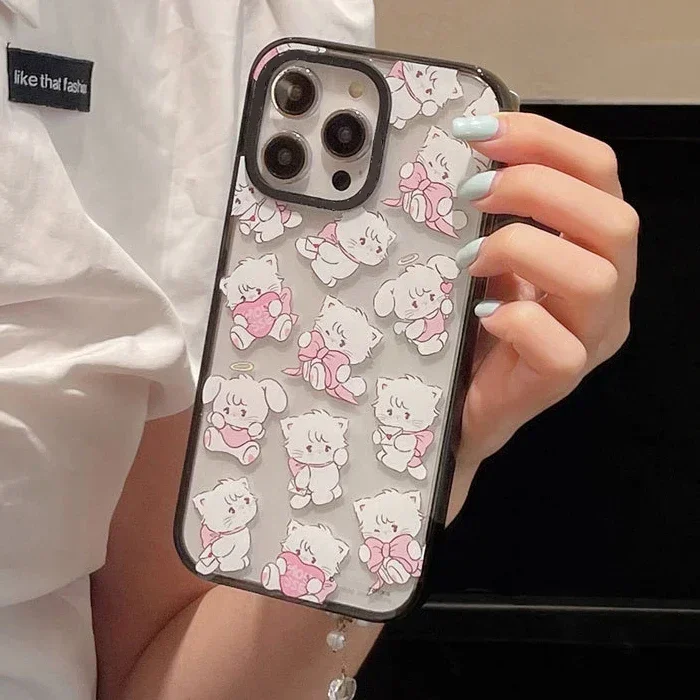 

2.0 Version Acrylic Upgrade Border White Cat Phone Case Cover for IPhone 11 12 13 14 15 16 Pro Max Case