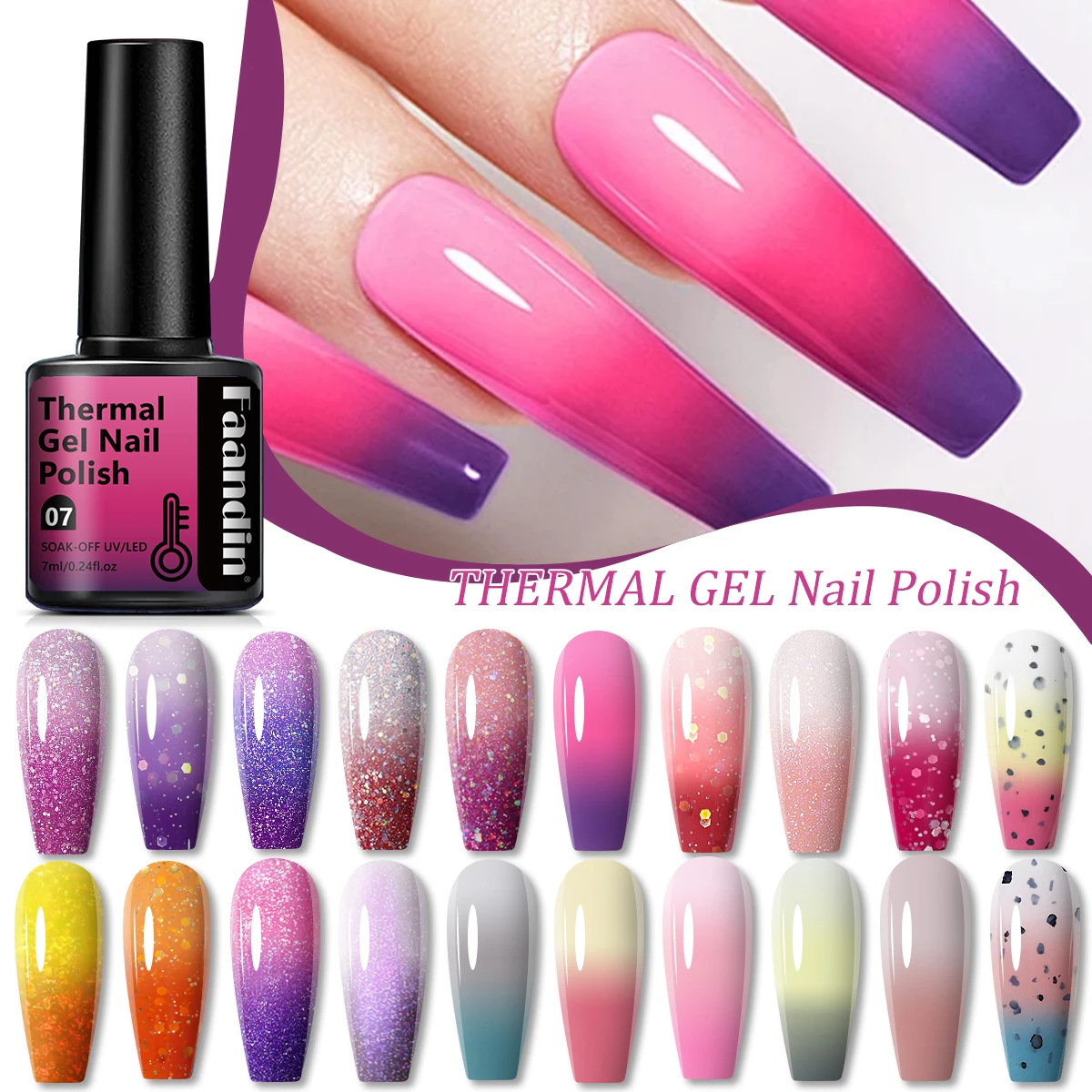 Faandin 4 قطع/مجموعة 7 مل * 4 قطع، تأثير الطلاء السميك أفضل عند تغيير درجة الحرارة، عصرية وملونة، مجموعة طلاء أظافر جل متغيرة درجة الحرارة، هدية مثالية، جل طلاء أظافر قوي ويزيلها، سهل الاستخدام، صالونات الأظافر، منتج أساسي لصالونات الأظافر #5
