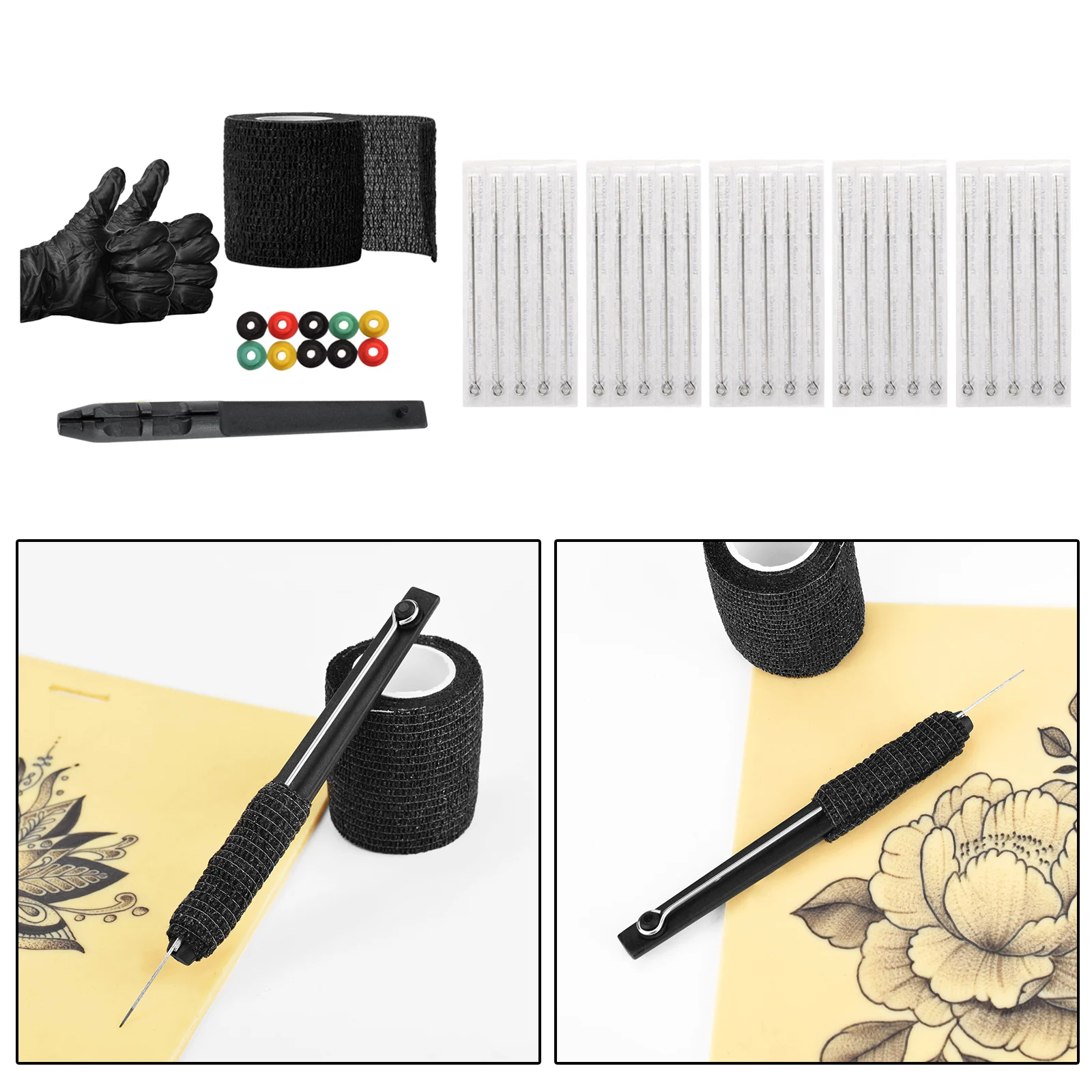 

3D Hand Poke Pen Hand Poke & Stick Kit with Needles Bandage Tape Grommets for Artist