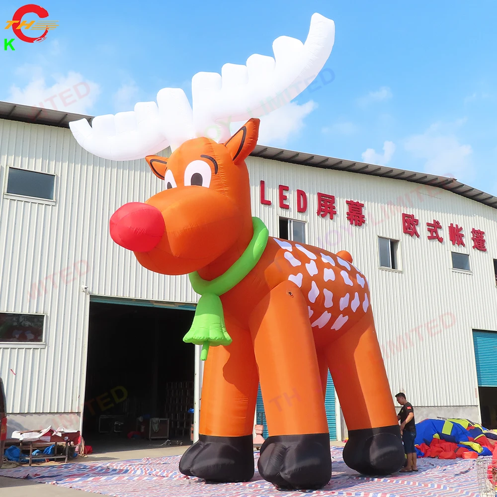 

8m Christmas Inflatable Reindeer Cartoon Santa Claus's Sledge Giant Deer Elk Model for Sale