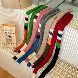 New Niche Design Stripe Colorful Thin Narrow Strip Wool Blend Scarf Female Korean Version Ins Style Chic Knit Wool Scarf Women