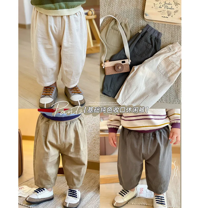 2024 new basic for young children to wear spring and autumn girls loose everything baby boys solid color closed casual pants