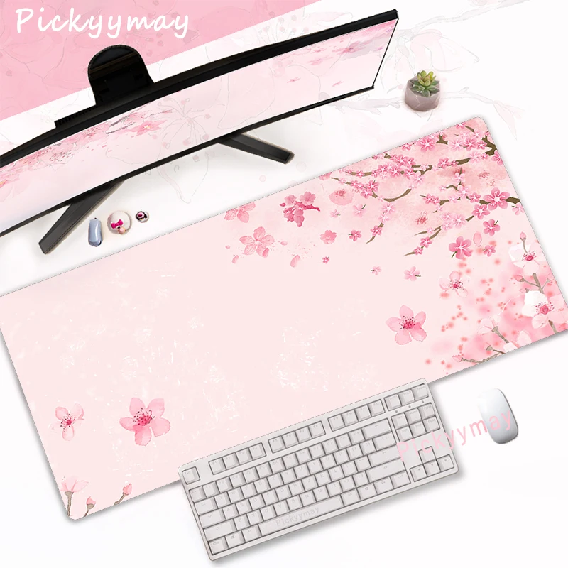 CIFBUY Pink Cherry Blossom Gaming Mouse Pad Large Extended Desk Mat Art Sakura Non Slip Rubber Base Office Computer Accessories