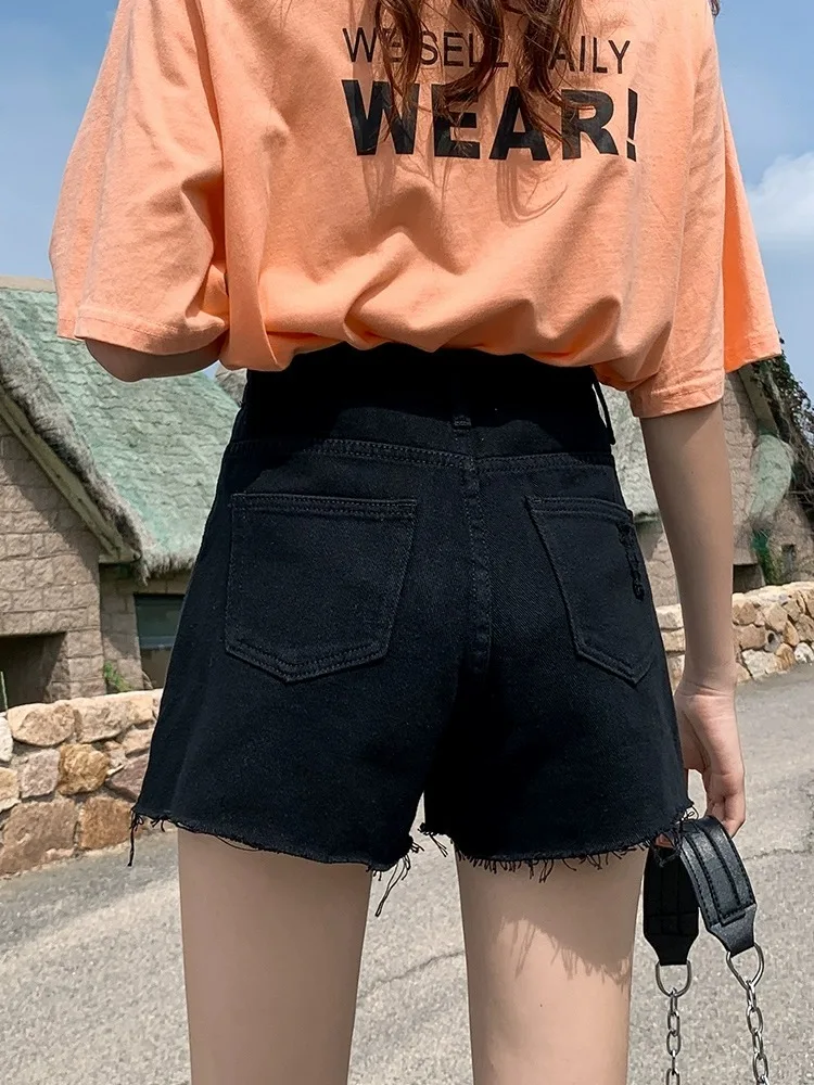 

High Waist A-Line Skinny Black Denim Shorts Women's Miniature Summer New Thin High Waist Hot Pants Cotton Polyester Blend