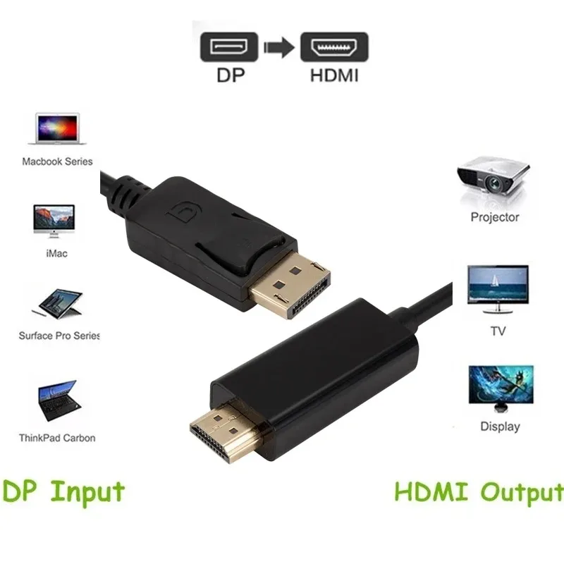 GRWIBEOU 1080P DisplayPort to HDMI-Compatible Adapter Converter Cable 1.8M, for Laptop Projector TV DP to HDMI-Compatible Adapte
