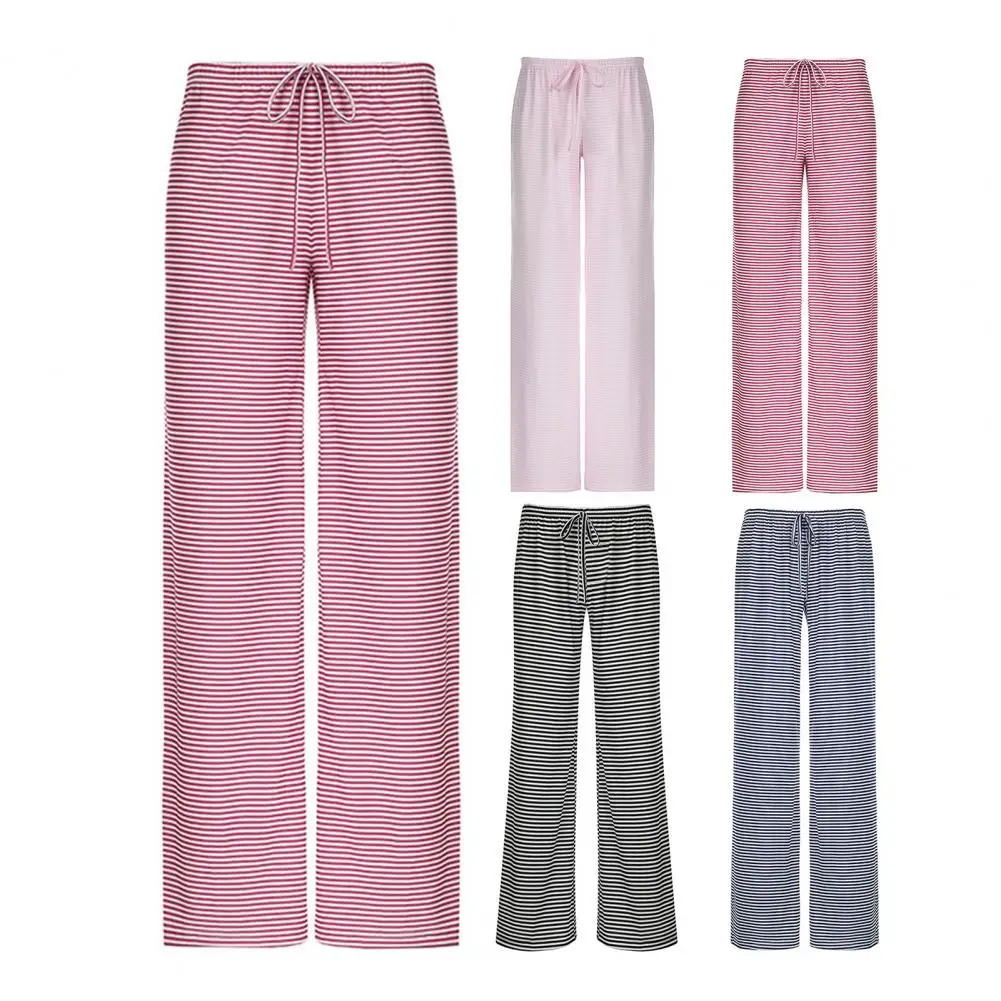 

Wide-leg Pants Striped Pants Women’s Wide Leg Pants Striped Print Lounge Trousers with Adjustable Waist Strap Loose Fit Long