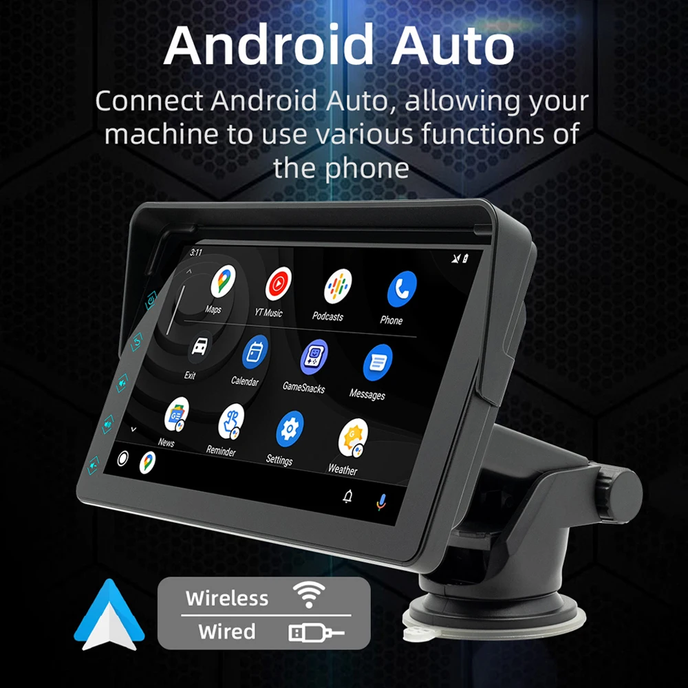 CarPlay Android Auto Car Radio Multimedia Video Player 7\'\' Touchscreen Portable Touch Screen With USB AUX with Adjustable Bracke