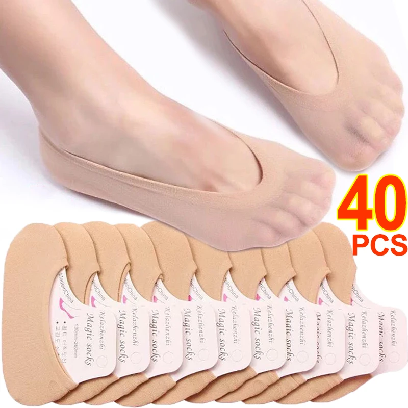 

10/20pairs Non-slip Invisible Socks Slippers Women Summer Transparent Thin Boat Socks Breathable Seamless Ice Silk Ankle Sox