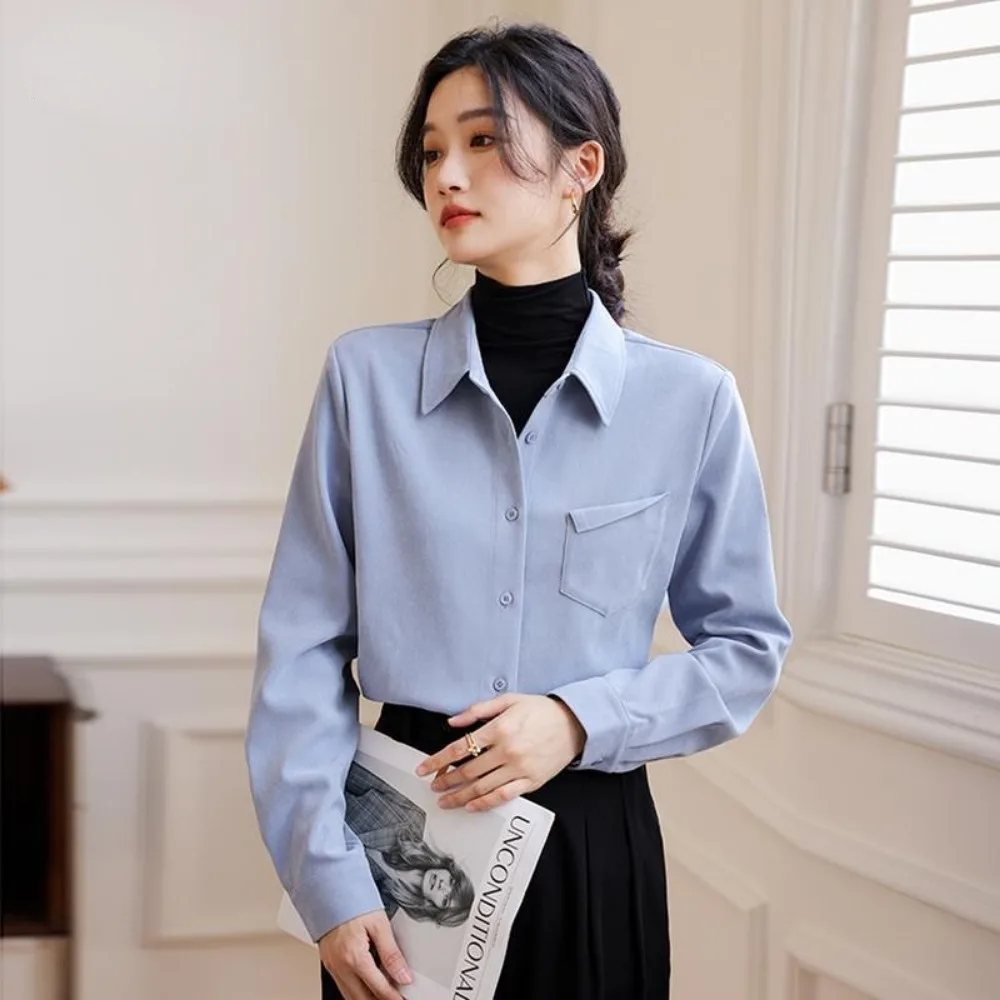 Autumn Winter New Casual Long Sleeve Short Matted Thickened Corduroy Blouse Women's White Shirt  blouse women retro blouse