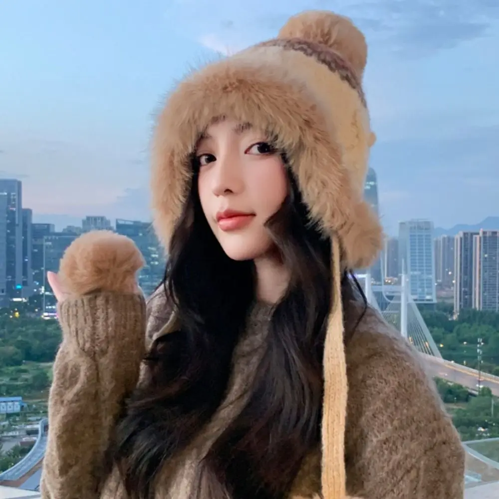 

Cute Warm Jacquard Knitted Hat Ethnic Style Printed Ear Protection Hat Wool Vintage Lei Feng Hat Autumn