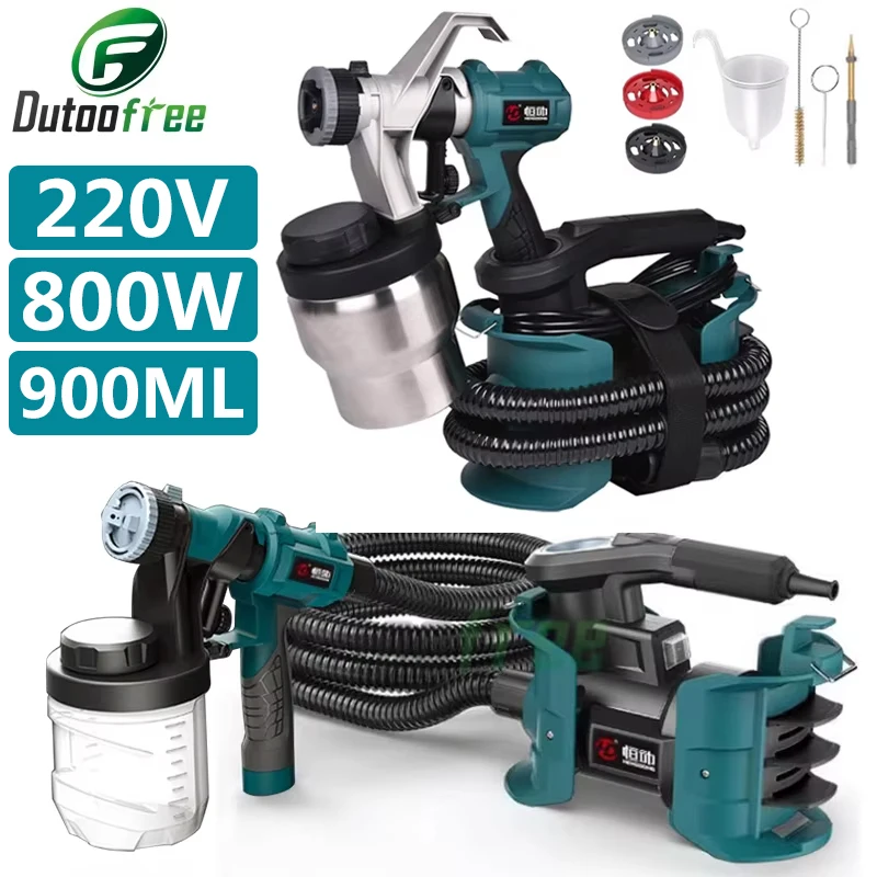 220V 900ML Electric Spray Gun 800W Adjustable Nozzle Electric Paint Sprayer For Auto Furniture Steel Coating Airbrush Household