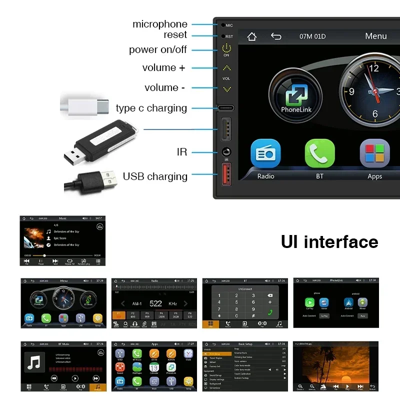 7 "2 DIN راديو السيارة MP5 مشغل الوسائط المتعددة FM مع CarPlay أندرويد السيارات بلوتوث يدوي USB نظام الصوت رئيس وحدة للمركبة #3