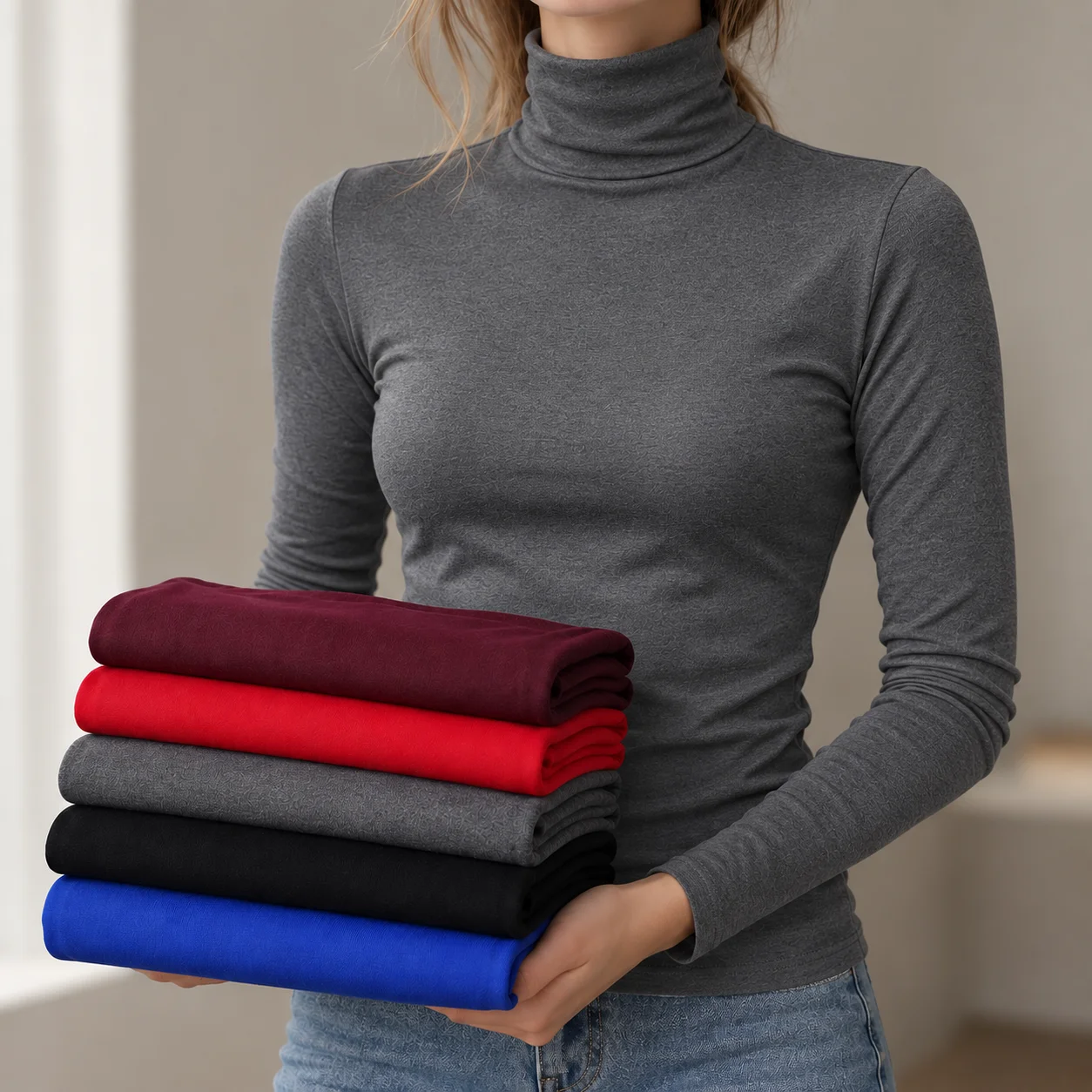Women's Slim Turtleneck Shirt Autumn Winter Long Sleeve Modal Stretch Basic Pullover Korean Fashion Casual Bottoming Layer Top