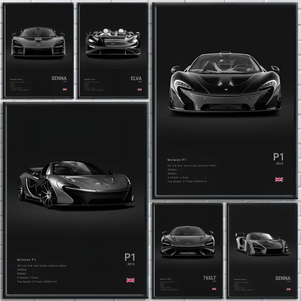 Black M-McLaren Supercar SENNA Poster Room Wall Art Decor Waterproof Stickers For Home Bar Bedroom Decoration