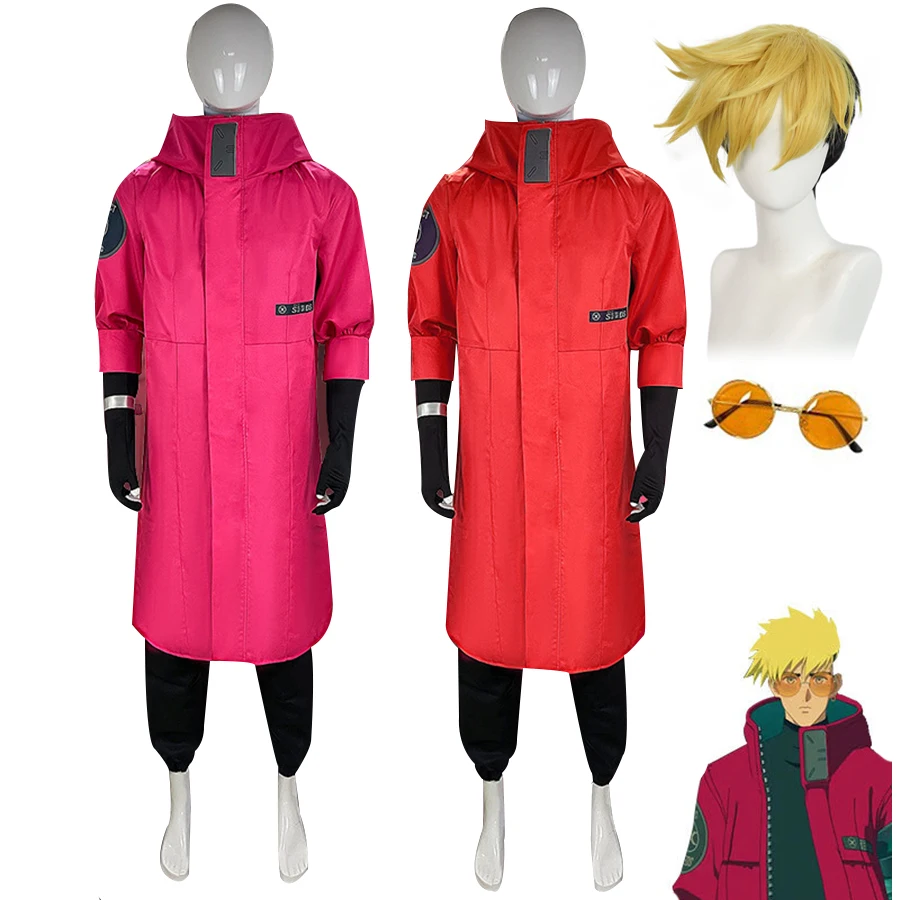 Anime Cosplay Vash the Stampede Trigun Cosplay Costume Men Uniform Suit Coat Shirt Pants Glasses Wig Halloween Costumes Outfits