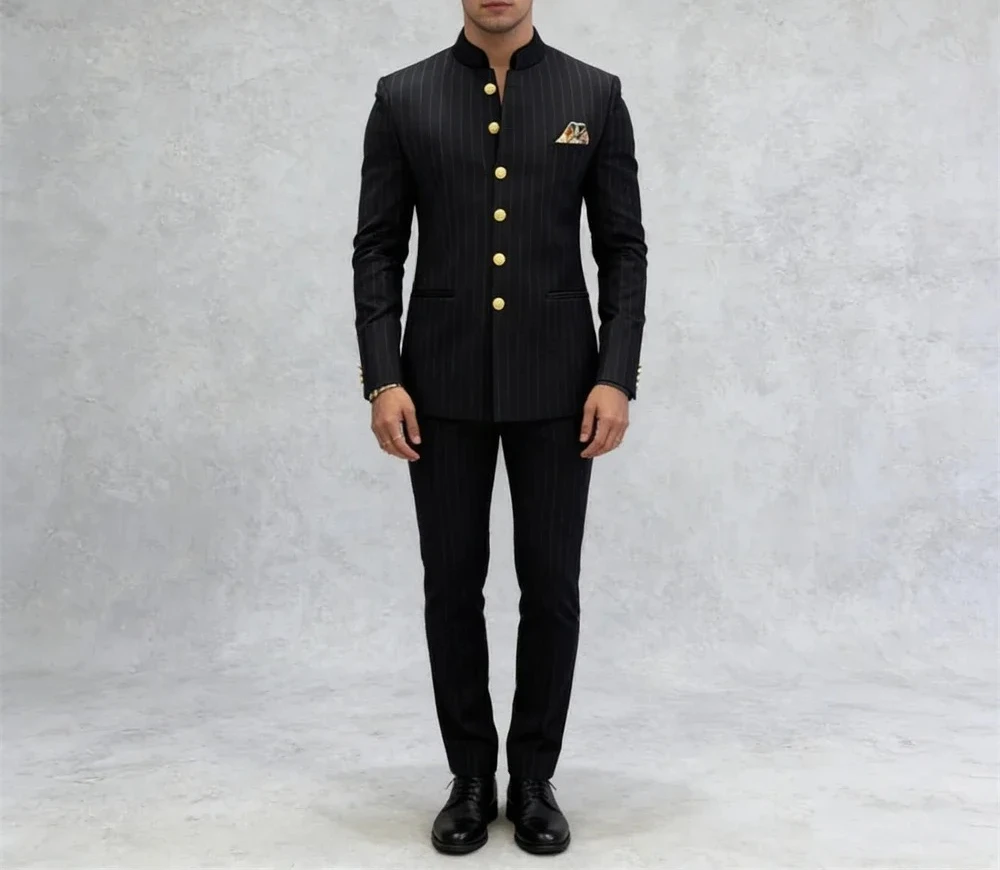 Mens 2-Piece Suit Set Half Stand Collar Fashionable Suit Attire for Party Prom Jacket Pants XS-5XL Customized Colors