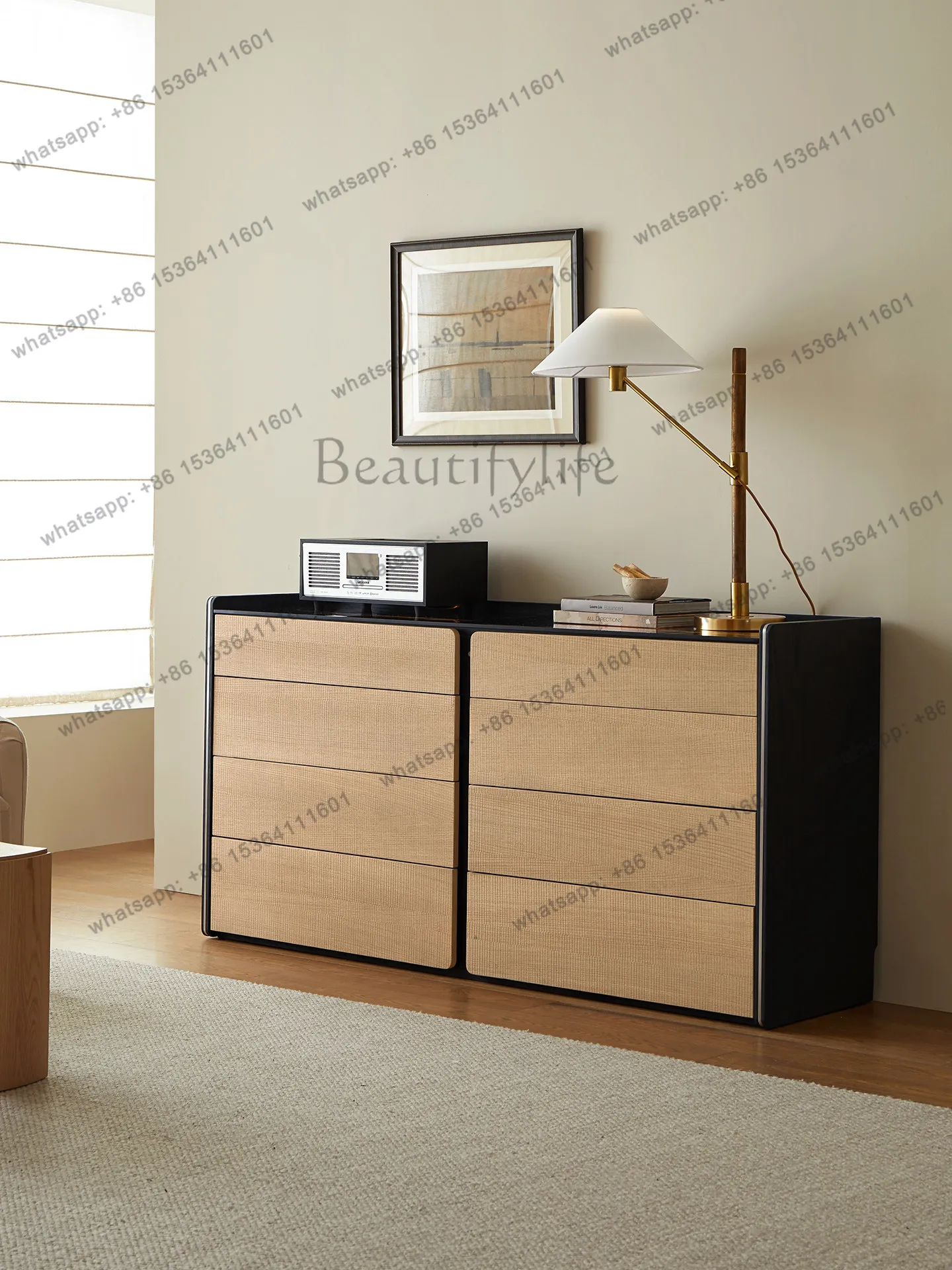 

2026 modern simple solid wood eight-bucket bedroom drawer storage cabinet