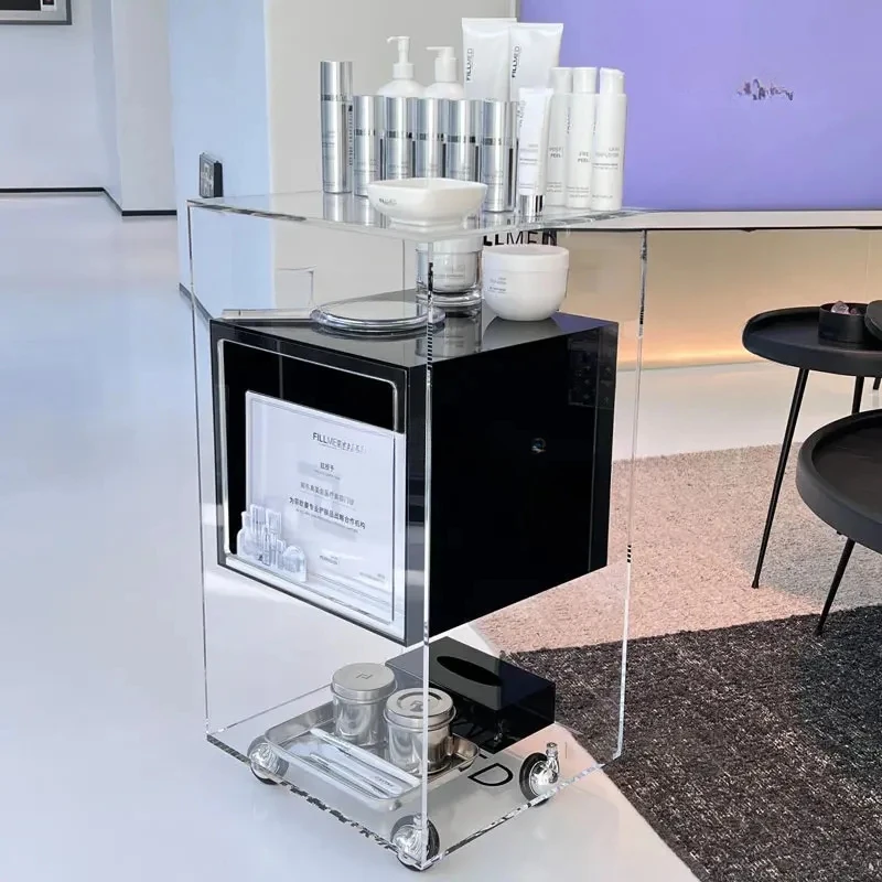 Nordic Creative Acrylic Trolley Beauty Salon Tool Trolley Storage Rack Auxiliary Cart Cosmetics Shelf Floor Bathroom Multi-Layer
