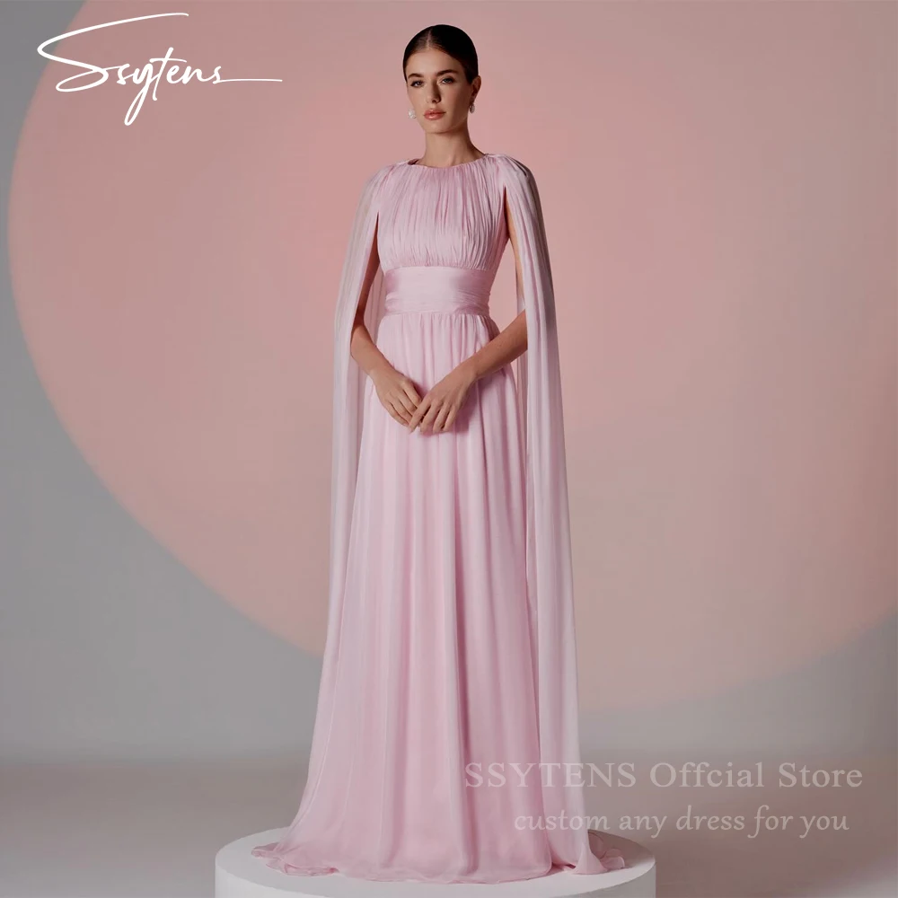 

SSYTENS Elegant Pink Prom Dresses Cap Sleeves Wedding Party Gowns Formal Occasions Floor Length Beach Evening Dress Customized