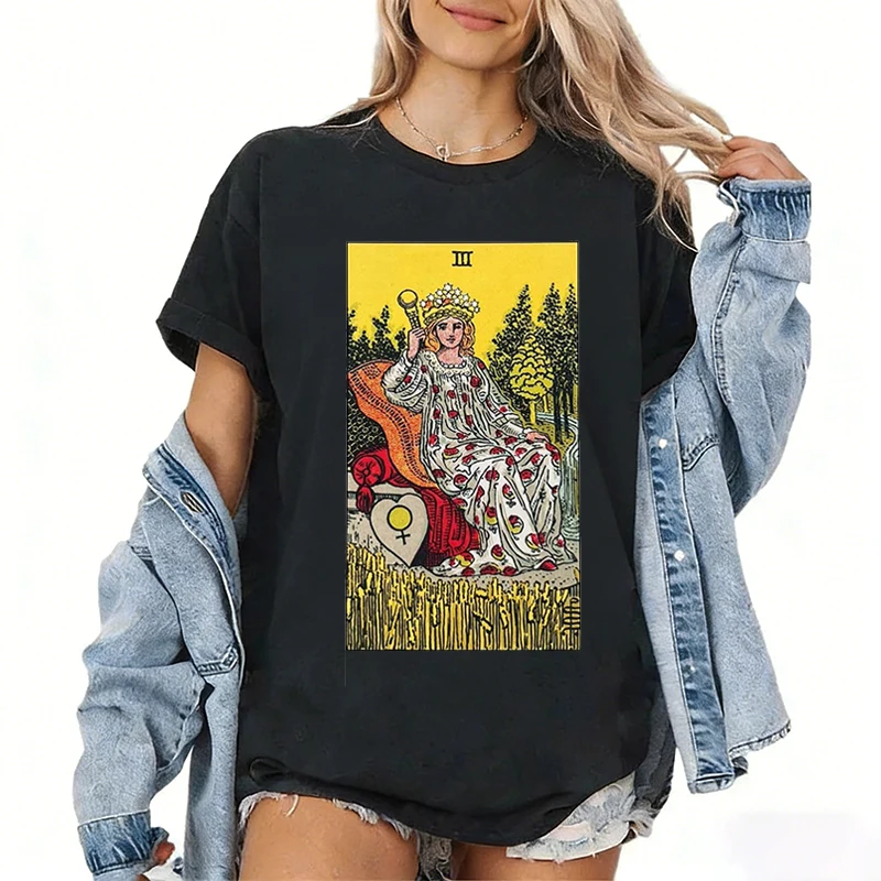 Tarot Rider-Waite Tarot Camisa Mulheres Camiseta Mujer Camisa Misteriosa Carta de Constelação Lua Estrela Foolish Tarot Rainha Camiseta