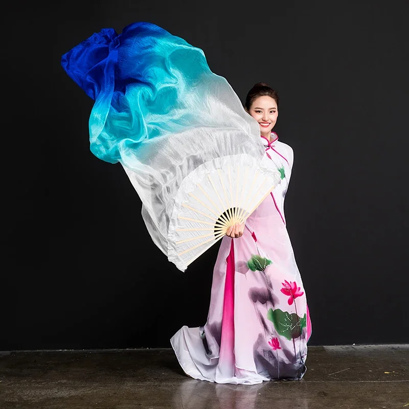 الوافدين الجدد النساء الرقص الشرقي مروحة الحجاب يدوية الأبيض الأزرق الداكن التدرج الحرير الحجاب أزواج 180x90 سنتيمتر الفتيات النساء عرض مسرحي الدعائم