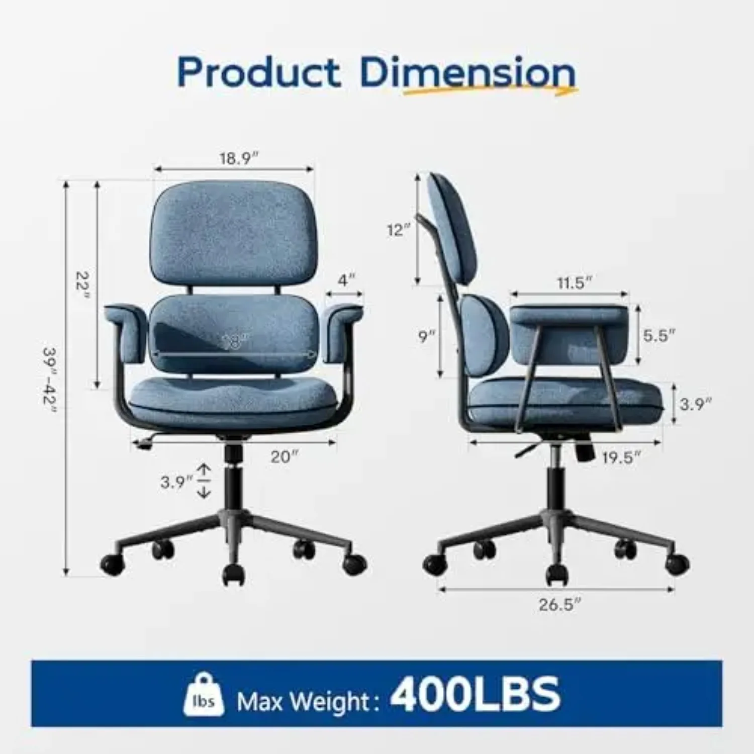 Blue Office Chair, Memory Foam Seat Mid Century Modern Desk Chair | 3.9
