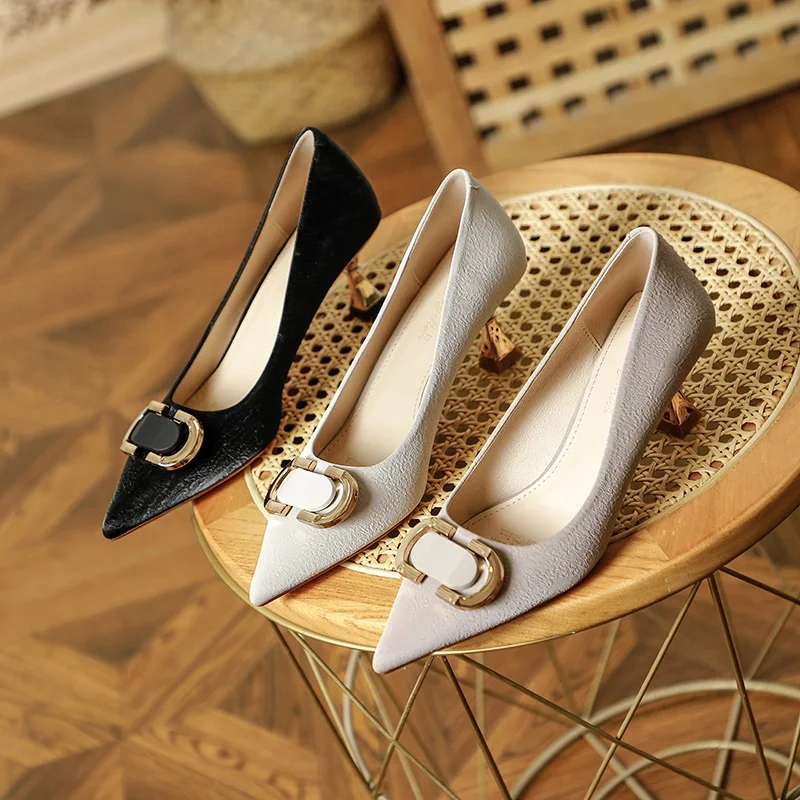 New Elegant Lady High Heel Shoes Plaid Lock Sexy Heel Shoes Pointed Toe Women Footwear Lady Pumps Sexy Plaid Evening Shoes S089