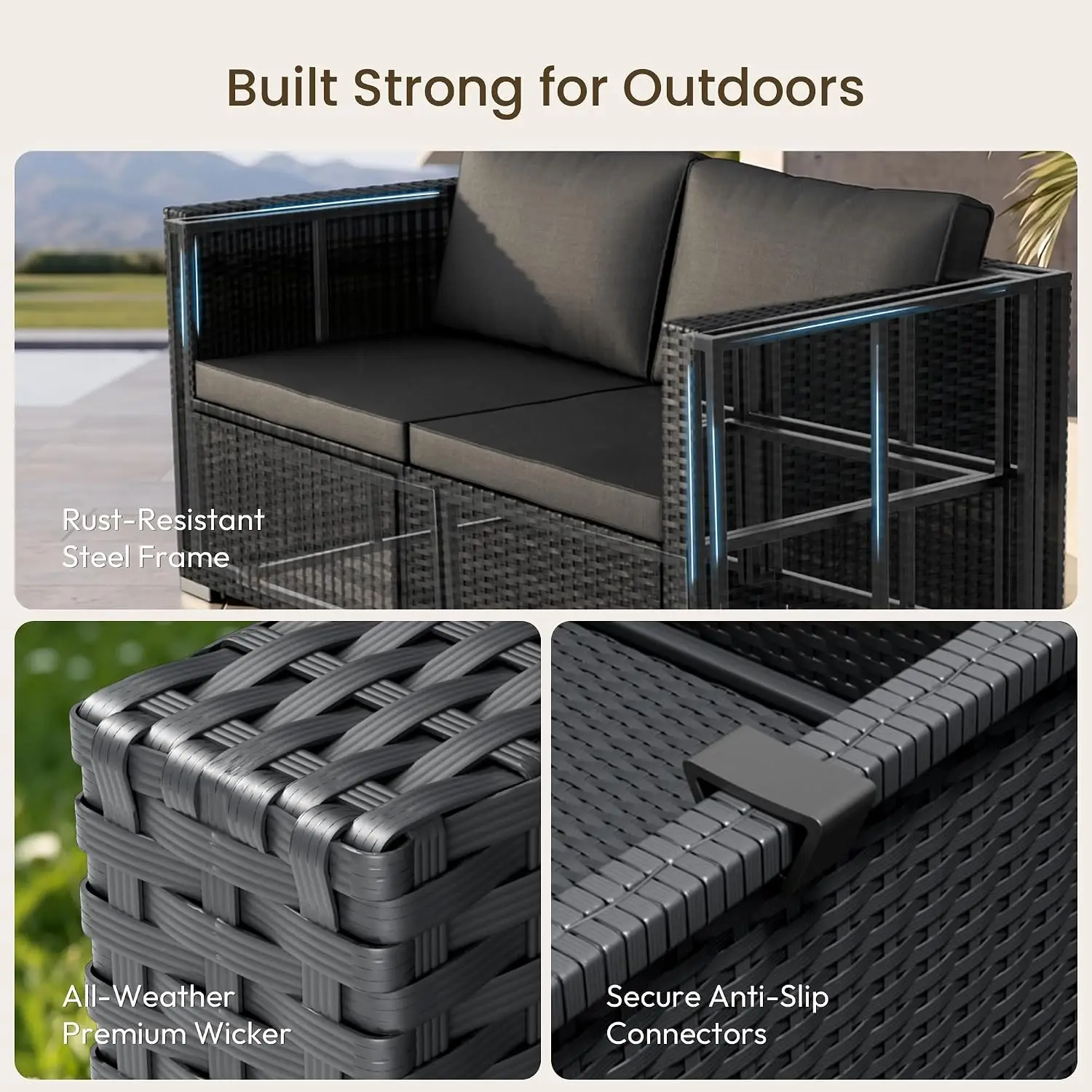 All-Weather 5-Piece Outdoor Sectional Sofa, Modular Wicker Rattan Furniture for Garden Poolside Backyard Porch, Gray, Customized
