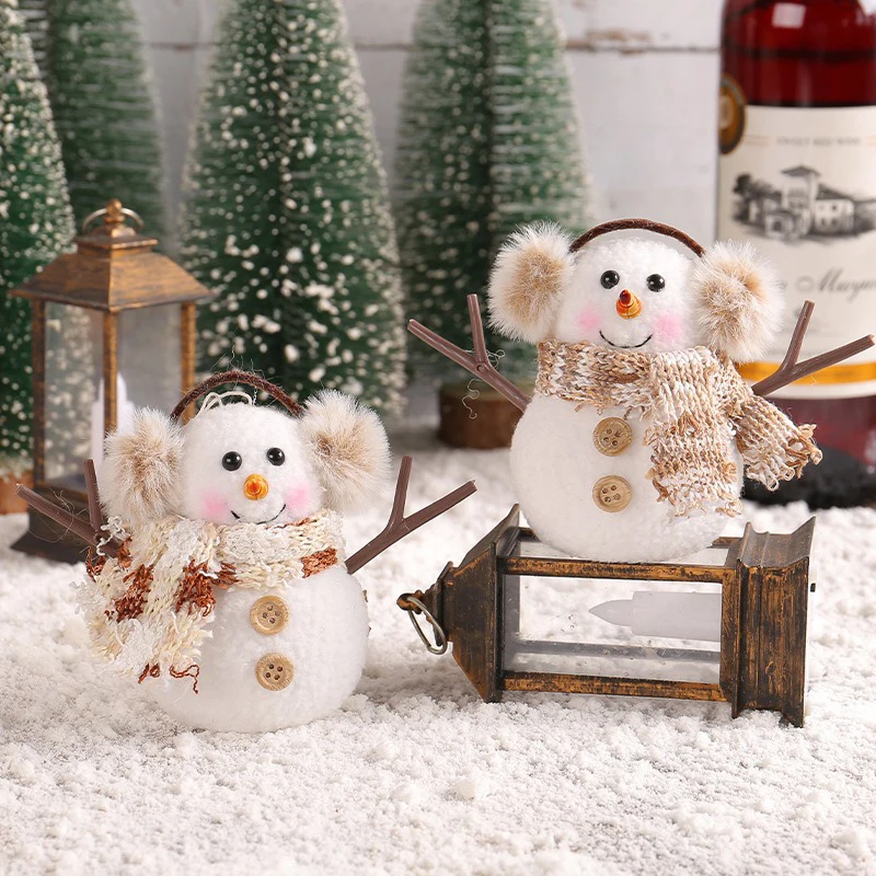 Christma Snowman Ornament with Built-in Light Plush Snowman Doll Night Light Table Decoration Set Battery Christmas Gift
