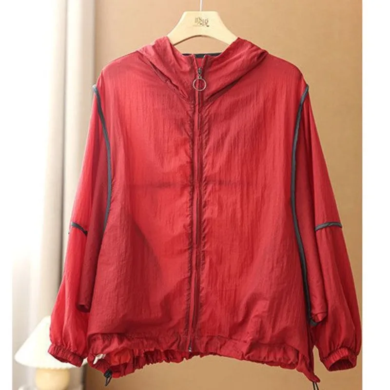 

Summer New Style Thin Sun Protection Clothes Outerwear for plus Size Women UV Protection Online Shirt Loose Fit Commute Style