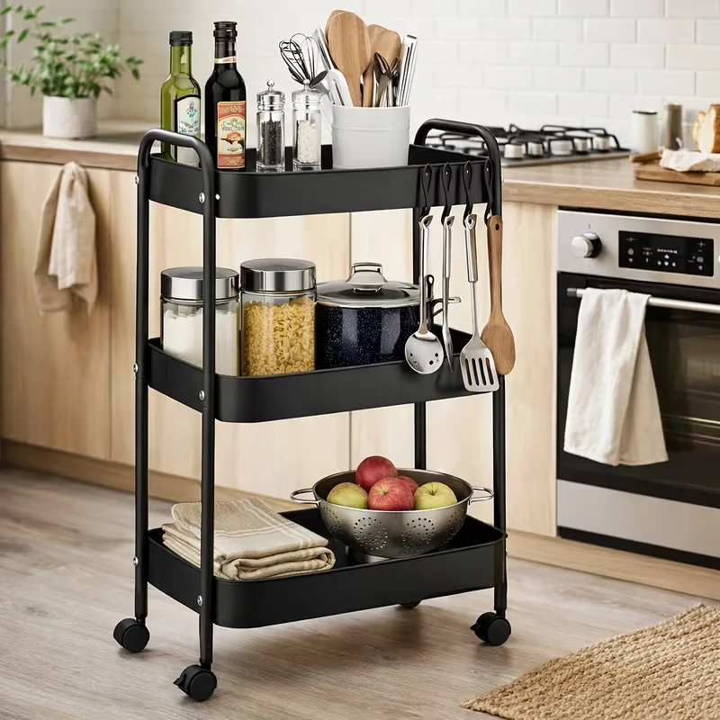 Multi-functional 3/4 Tiers Rolling Cart - Large Capacity Mobile Storage Trolley with Wheels, Space-saving Kitchen Bathroom Bedro image 2