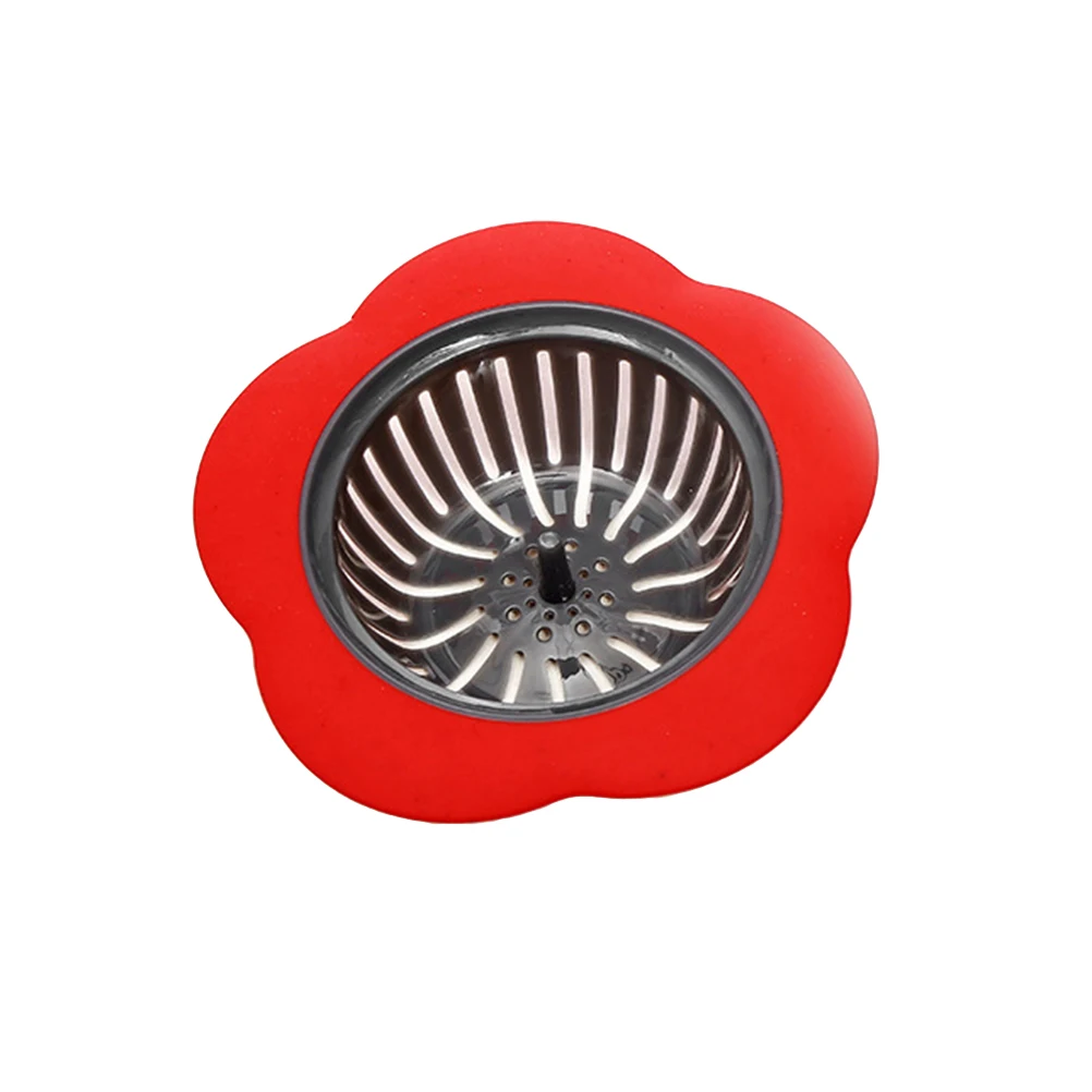 

High Quality Flower Shaped Sink Strainer Kitchen Bathroom Plastic Sink Garbage Mesh Filter Sewer Drain Net Filter Strainer Red