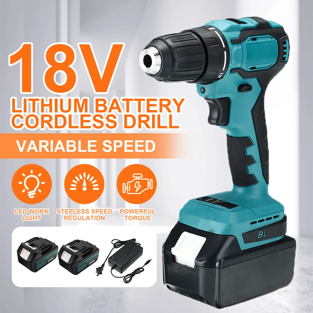 

3 IN 1 Electric Cordless Brushless Impact Drill Hammer 18V 90Nm Screwdriver DIY Power Tool Rechargable For Makita Battery