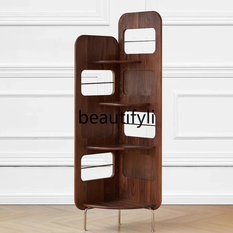 

North American Black Walnut Wood Corner Shelf Bedroom Corner Cabinet Storage Display Cabinet