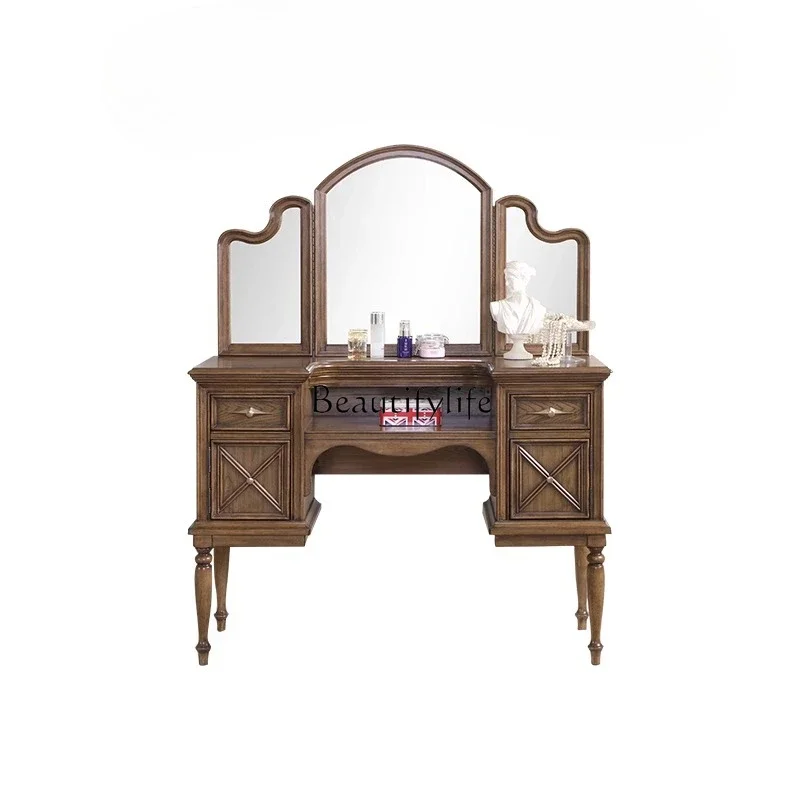 

LJYSimple American Style Solid Wood Dressing Table European Style Home Bedroom Makeup Table Nordic Light Luxury