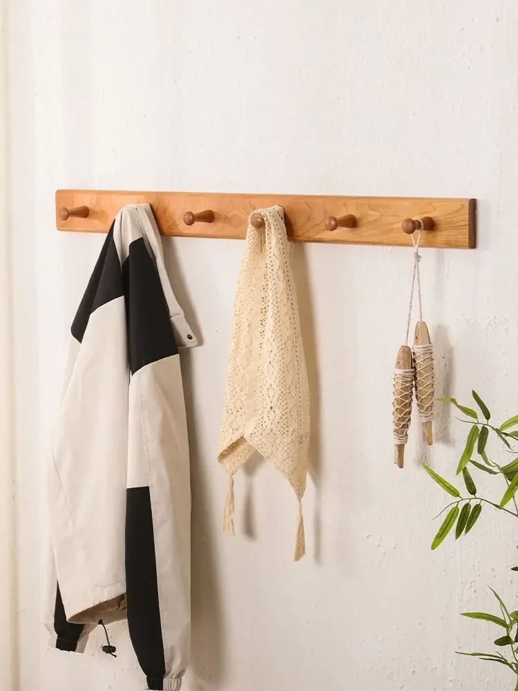 Solid Wood Coat Racks Wall Hanging Clothes Racks Entrance Hall Multiple Hooks Organizer Saving Space Living Room Furniture