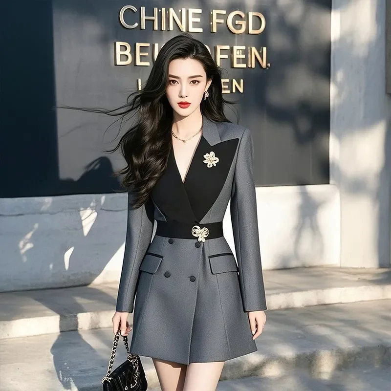 Весна-осень 2026, новый профессиональный пиджак, женский модный тонкий шикарный пиджак с изысканной строчкой, платье