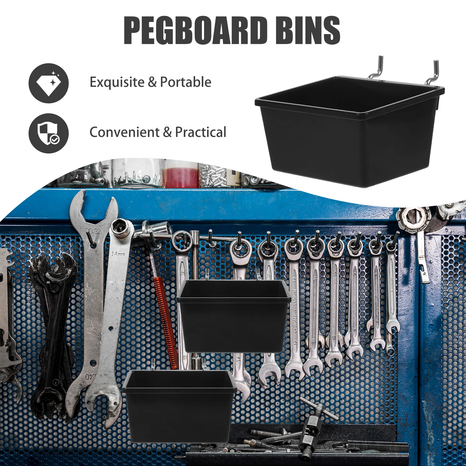 

5pcs Pegboard Parts Storage Box 90x80x45mm Sturdy Material ganiser Bins for Tools Wall Garage Shelving Accessories