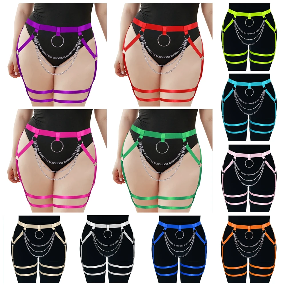 

Fashion Punk Garters Harajuku Harness For Plump Women Metal Chain Accessories Sexy Waist Belt Full Body Goth Suspender Fetish