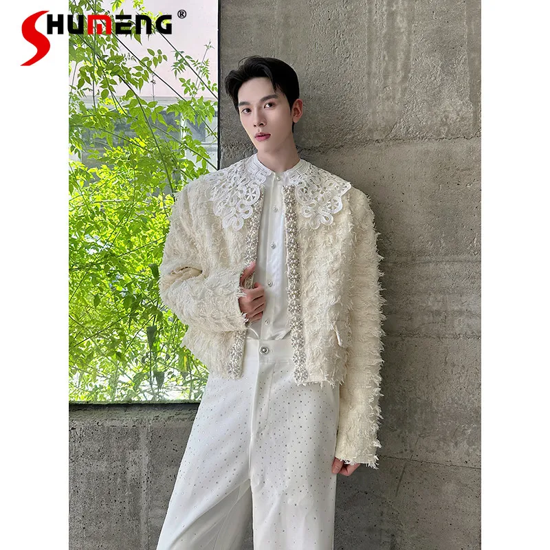 

Men's 2025 Autumn Winter New Stylish High-end Coats Trendy Handmade Beaded Flower Embroidery Small Fragrant Tops Tassel Jackets