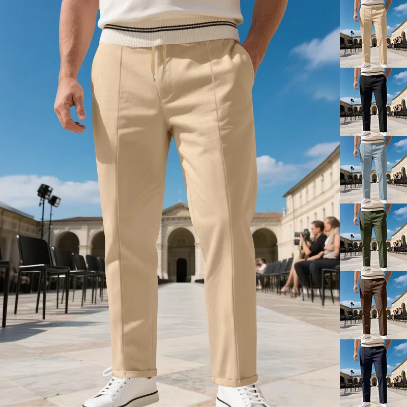 

2025 Spring and Autumn Solid Color Casual Simple Long Pants Men's Business Casual Slim Straight Leg Skinny Long Pants Men