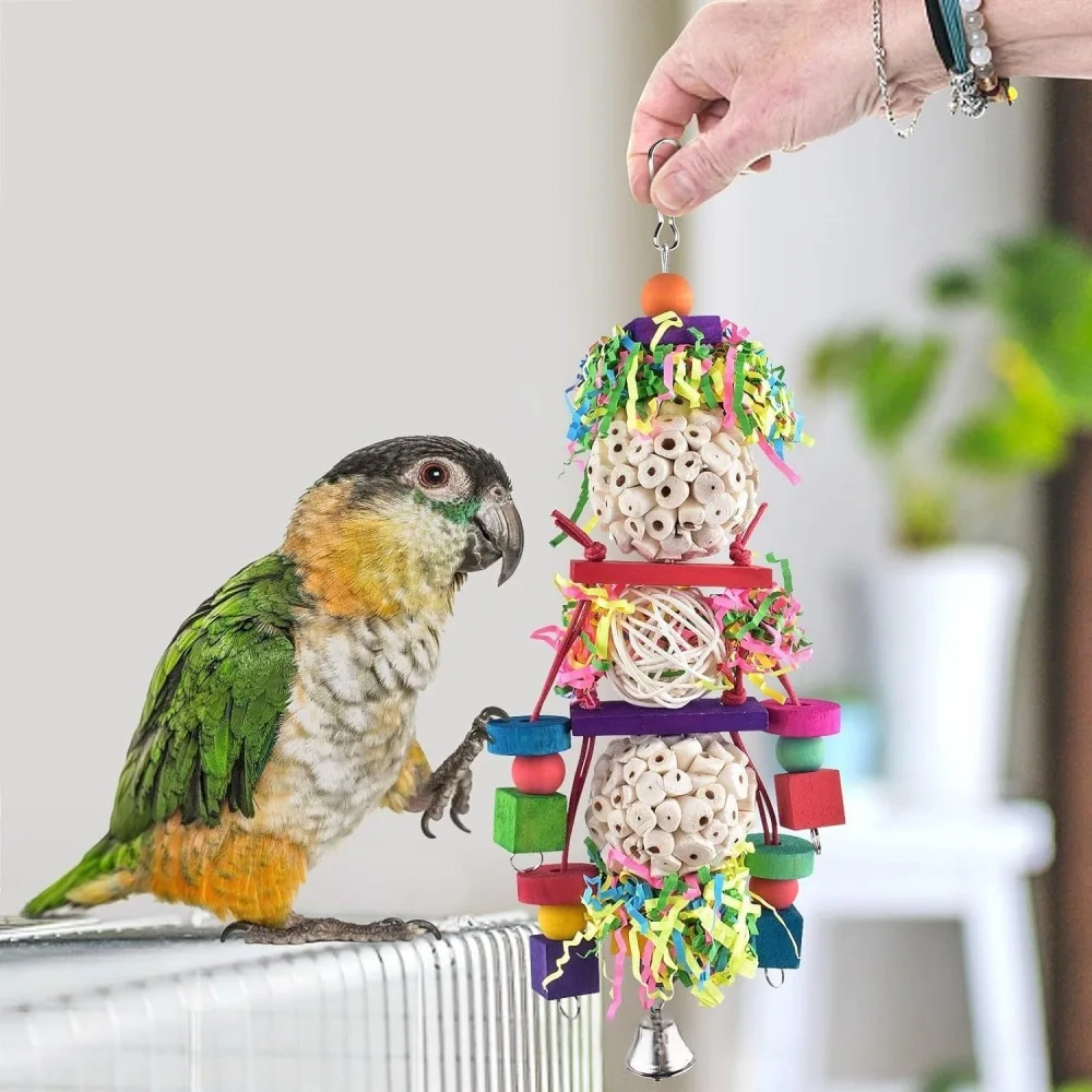 

Bird Chew Toy for Large Parrots Natural Sola Balls Foraging Toy Hanging Cage Toy for Parakeets Cockatiels Conures Macaws