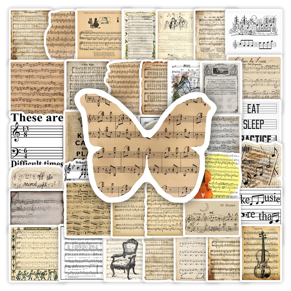 Vintage Sheet Music Stickers Kid DIY Toy Gift Decorative Decal for Scrapbook Journal  Laptop Notebook Luggage Bottle Waterproof