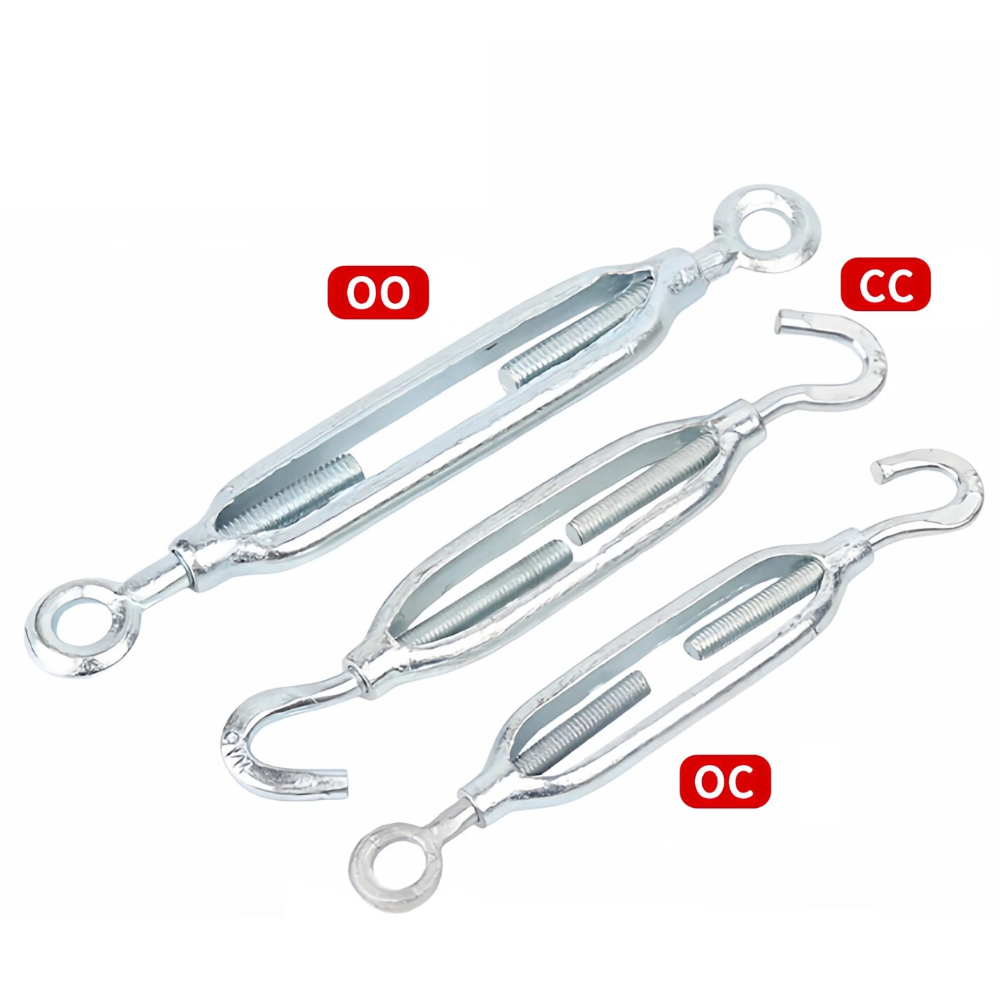 Zinc Plated Carbon Steel Open Body Turnbuckle M6-M30 Hook/Eye Wire Rope Tensioner for Marine Rigging Fence Hardware Fasteners