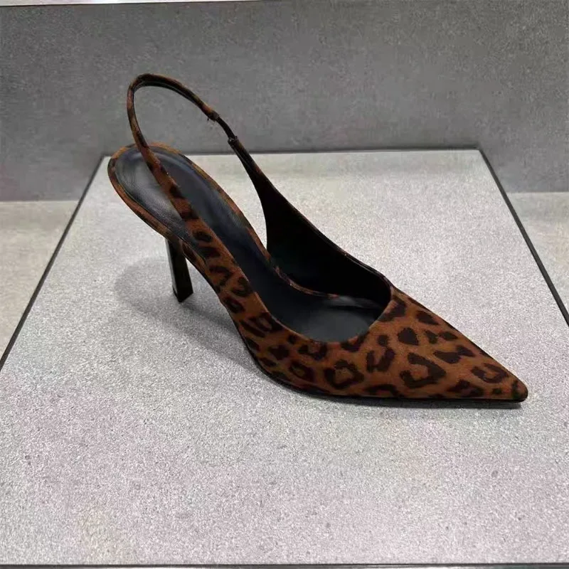 New Women Summer Fashion Horsehair Leopard Print Sharp Pointed Low Heels Sandals Elegant Temperament Shoes Female Singbacks