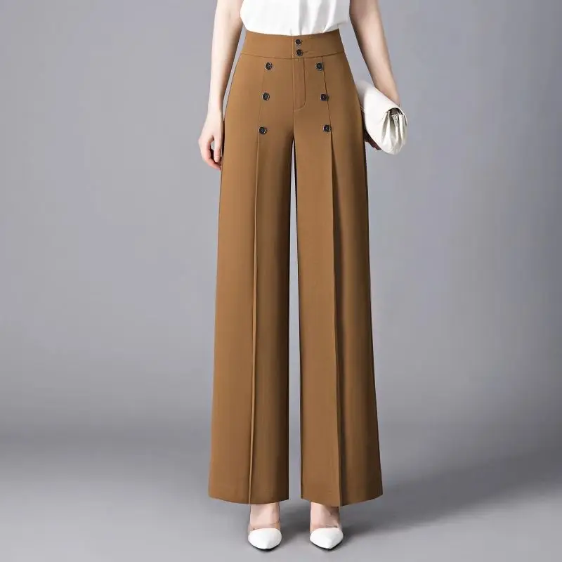 Summer New High Waisted Double Breasted Pants with a Sense of Sagging Wrinkle Resistance and Floor Dragging Wide Leg Pants