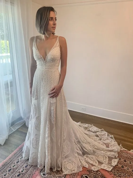 Vestidos De Novia Lace Boho Trouwjurken Strand Bruidsjurken Voor Vrouwen Robe De Mariee A-Lijn V-Hals Bruid Jurk 2023