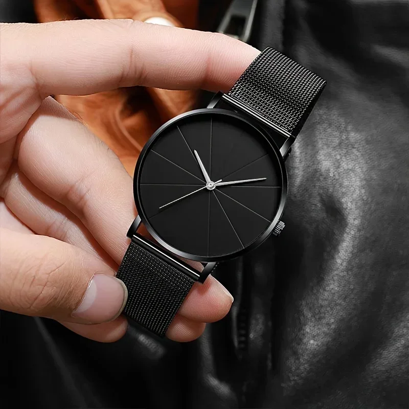 로즈 골드, 블랙 메쉬 스트랩 및 날짜 표시가 포함된 3피스 남성용 패션 쿼츠 시계 세트 - 아연 합금 케이스, 스테인레스 스틸 스트랩